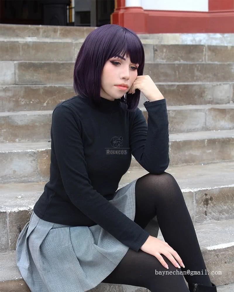 30cm Black Purple Cosplay Wig Sailormoon Tomoe Hotaru Neat bangs girls hair 2 30cm Black Purple Cosplay Wig Sailormoon Tomoe Hotaru Neat bangs girls hair - Image 2