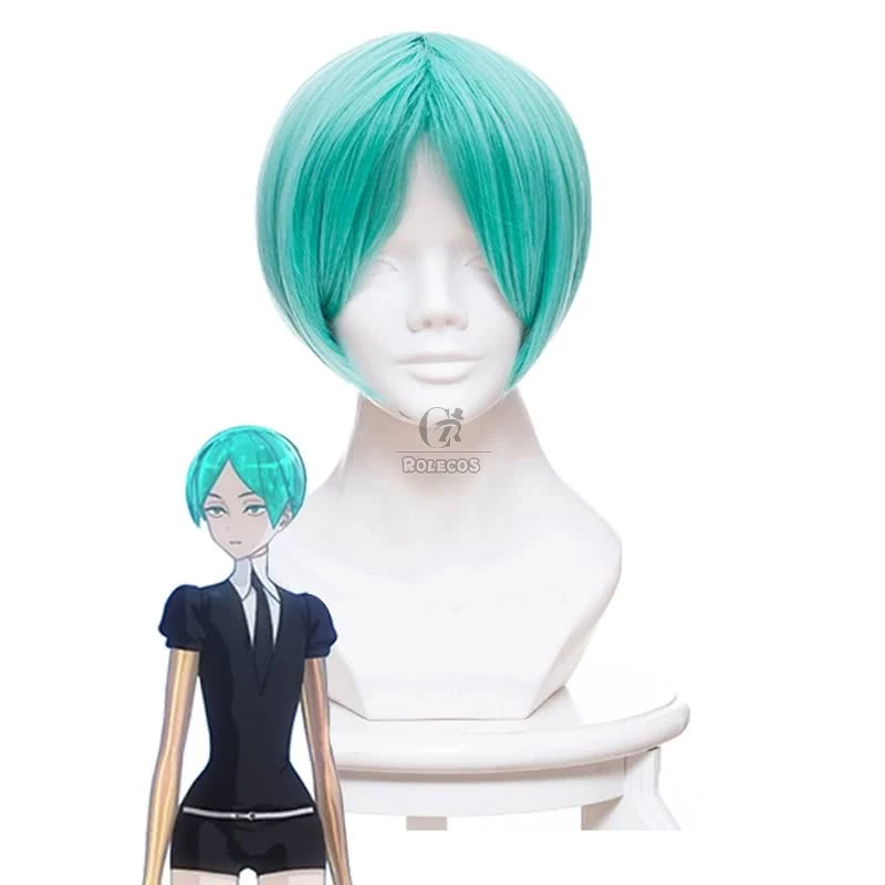 Houseki no Kuni Phosphophyllite Land of the Lustrous Short Green Cosplay Wigs 1 Houseki no Kuni Phosphophyllite Land of the Lustrous Short Green Cosplay Wigs