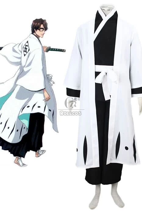 Bleach Gotei Thirteen Sōsuke Aizen Captain of the 5th Division Soul Reaper Kimono Cosplay Costumes 1 Bleach Gotei Thirteen Sōsuke Aizen Captain of the 5th Division Soul Reaper Kimono Cosplay Costumes