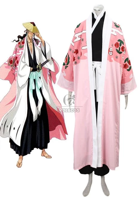 Bleach Gotei Thirteen Shunsui Kyōraku Captain of the 8th Division Soul Reaper Kimono Cosplay Costumes 1 Bleach Gotei Thirteen Shunsui Kyōraku Captain of the 8th Division Soul Reaper Kimono Cosplay Costumes