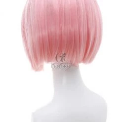 Life In A Different World From Zero Rem Short Bob Straight Pink Anime Female Cosplay Wigs -Anime Costumes store online 30cm short bob straight pink anime cosplay wigs for women