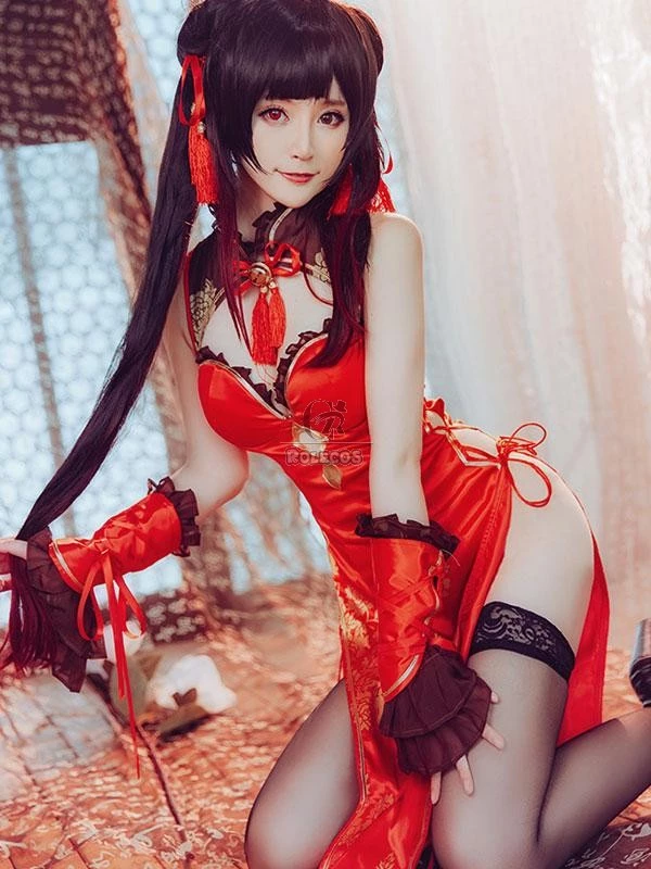 Date A Live Kurumi Tokisaki New Year Red Cheongsam Cosplay Costume - Image 2