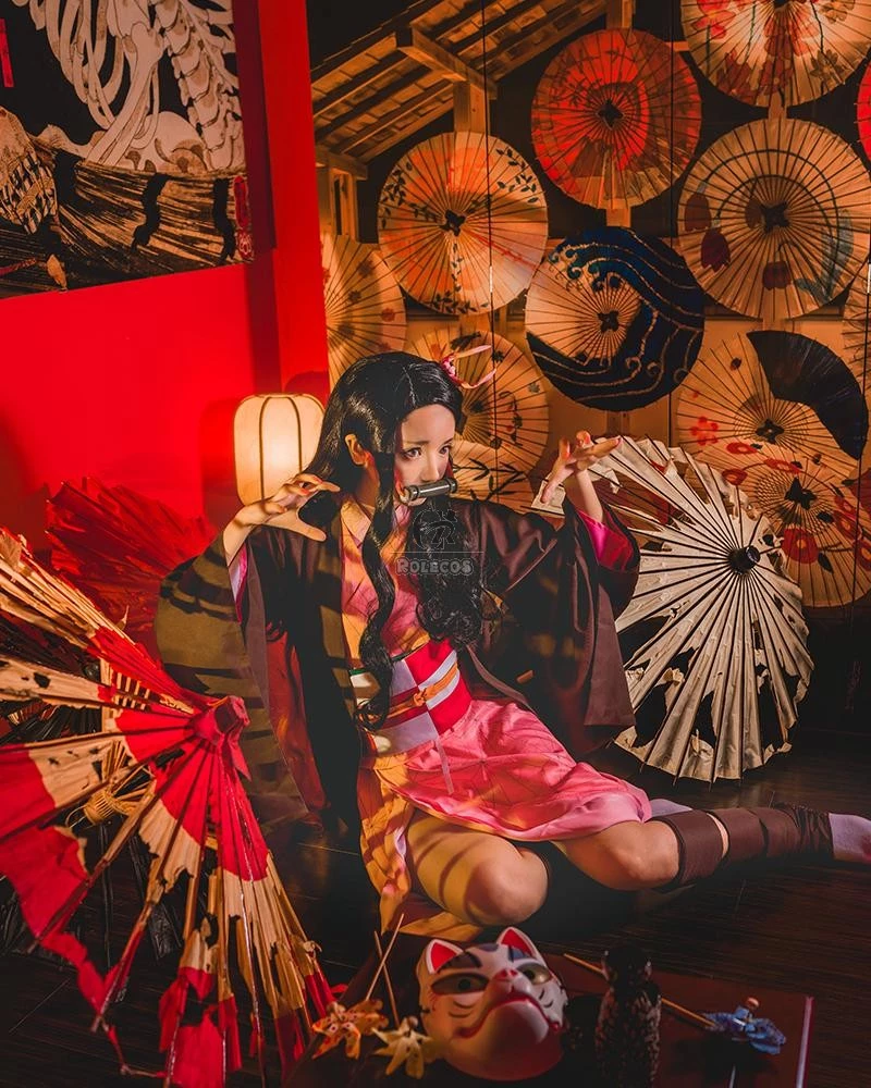 Demon Slayer / Kimetsu no Yaiba Nezuko Kamado kimono Cosplay Costume - Image 3