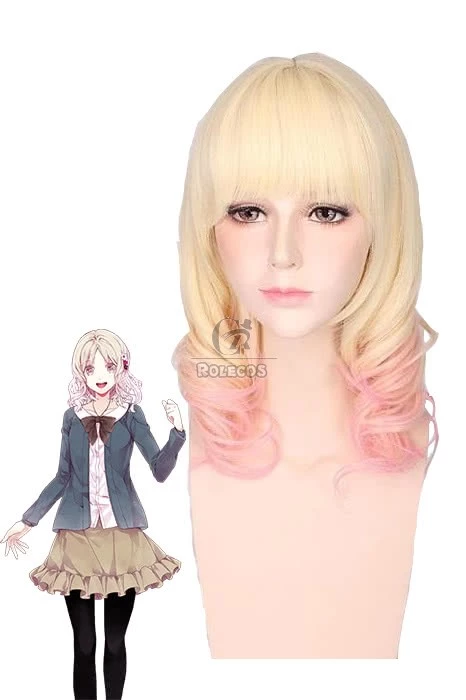 Diabolik Lovers Yui Komori Blonde Fade Pink Curly Cosplay Wigs 1 Diabolik Lovers Yui Komori Blonde Fade Pink Curly Cosplay Wigs