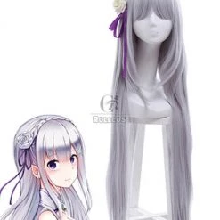 Re:ZERO -Starting Life in Another World Emilia Synthetic Anime Long Grey Cosplay Wigs