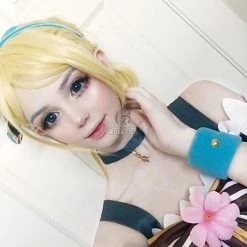 Love Live Bouquet Awaken Ayase Eli Cyan Dress Anime Cosplay Costumes -Anime Costumes store online ery 1 1