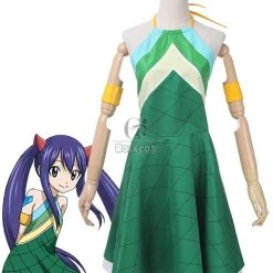 Vicwin-One Fairy Tail Wendy Marvell Green Dress Cosplay Costume Outfits