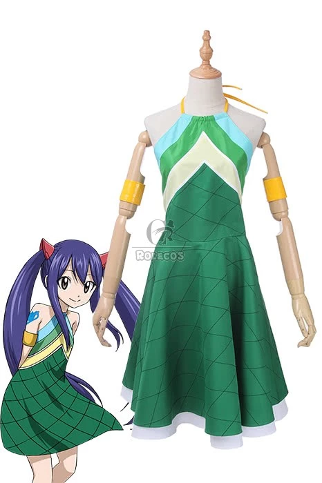 Vicwin-One Fairy Tail Wendy Marvell Green Dress Cosplay Costume Outfits 1 Vicwin-One Fairy Tail Wendy Marvell Green Dress Cosplay Costume Outfits