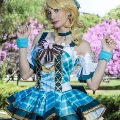 Love Live Bouquet Awaken Ayase Eli Cyan Dress Anime Cosplay Costumes -Anime Costumes store online grr