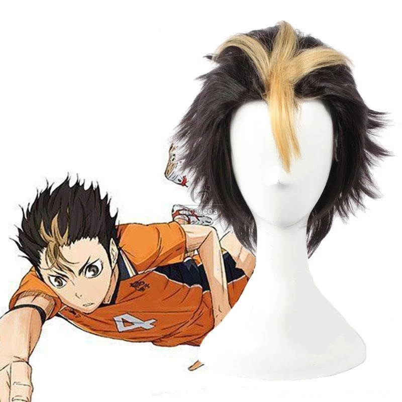 Haikyū!! Nishinoya Yuu Yellow Mixd Black Short Cosplay Wigs