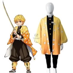 Kid Demon Slayer Zenitsu Agatsuma kimono Cosplay Costume