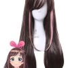 65cm Long Kizuna AI Cosplay Wigs Black and Pink Woman Wigs