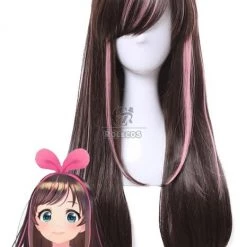 65cm Long Kizuna AI Cosplay Wigs Black and Pink Woman Wigs
