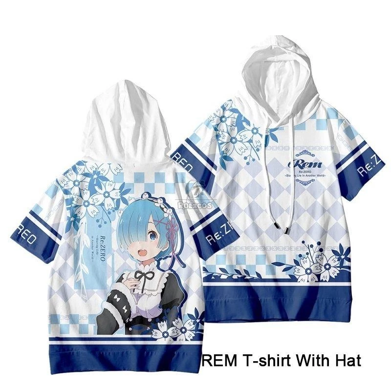 Life In A Different World From Zero Rem T-shirt With Hat Cosplay Costume