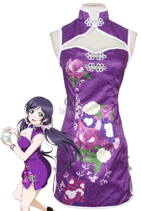 Love Live! Tojo Nozomi Purple Qipao Cosplay Costume 1 Love Live! Tojo Nozomi Purple Qipao Cosplay Costume
