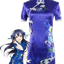Love Live! Umi Sonoda Blue Printing Qipao Cosplay Costume