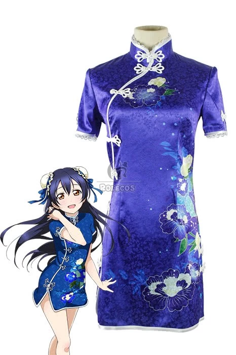Love Live! Umi Sonoda Blue Printing Qipao Cosplay Costume 1 Love Live! Umi Sonoda Blue Printing Qipao Cosplay Costume