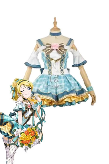 Love Live Bouquet Awaken Ayase Eli Cyan Dress Anime Cosplay Costumes