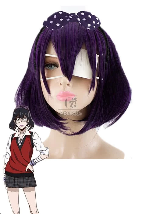 Kakegurui Midari Ikishima Short Purple Mixed Black Anime Cosplay Woman Wigs 1 Kakegurui Midari Ikishima Short Purple Mixed Black Anime Cosplay Woman Wigs