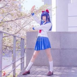 Poputepipikku Pop Team Epic Popuko and Pipimi Blue Uniform Skirt Anime Cosplay Costumes -Anime Costumes store online poputepipikku pop team epic popuko and pipimi