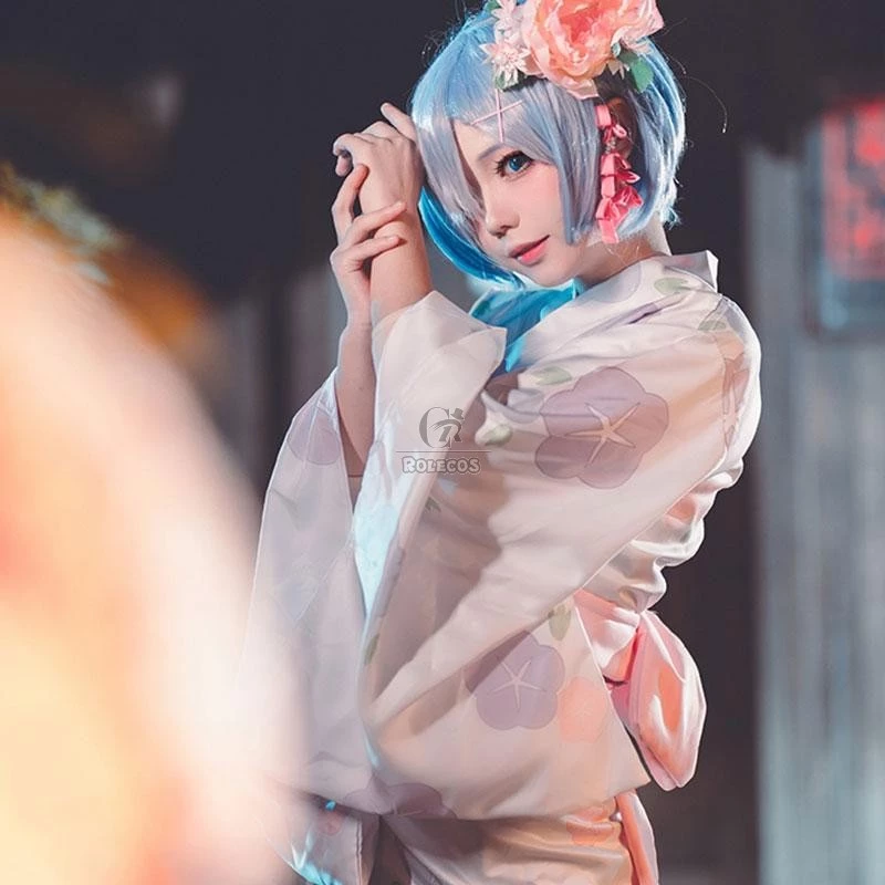 Re : Zero-Starting life in another World Rem Kimono Yukata Cosplay Costume - Image 2