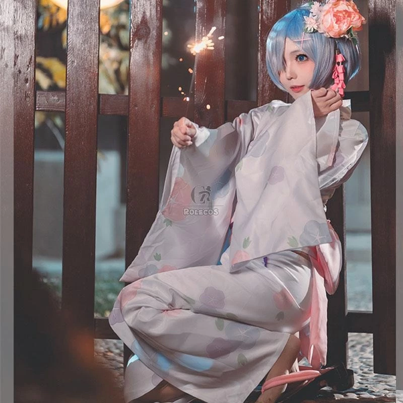 Re : Zero-Starting life in another World Rem Kimono Yukata Cosplay Costume - Image 4