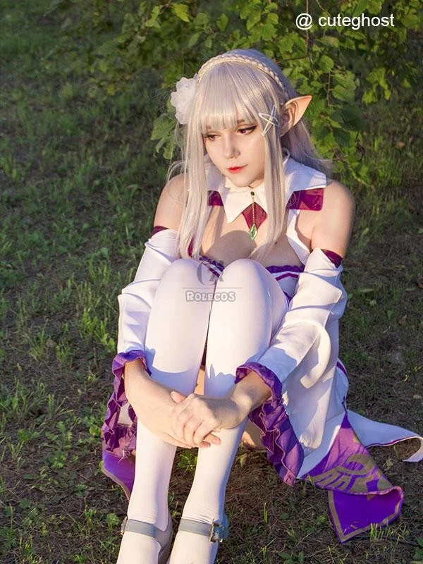 Re:ZERO -Starting Life in Another World Emilia Synthetic Anime Long Grey Cosplay Wigs - Image 4