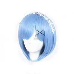 Re:ZERO -Starting Life in Another World Rem Anime Cosplay Wigs Synthetic Wigs Short Light Blue Bob Hair Wigs -Anime Costumes store online rezero starting life in another world rem anime cosplay wigs synthetic wigs short light blue bob hair wigs 1