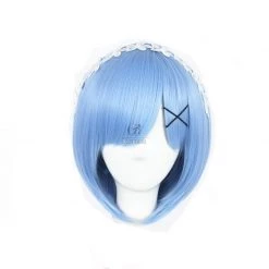 Re:ZERO -Starting Life in Another World Rem Anime Cosplay Wigs Synthetic Wigs Short Light Blue Bob Hair Wigs -Anime Costumes store online rezero starting life in another world rem anime cosplay wigs synthetic wigs short light blue bob hair wigs 4