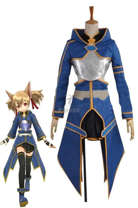 Sword Art Online 2 Ghost Bullet Silica Blue Anime Cosplay Costume 1 Sword Art Online 2 Ghost Bullet Silica Blue Anime Cosplay Costume