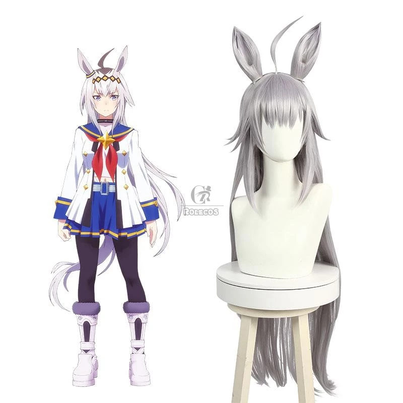 Uma Musume: Pretty Derby Oguri Cap Silver Gray Long Cosplay Wigs With Ears