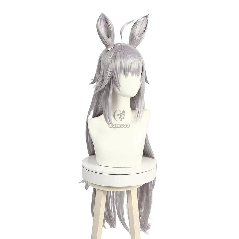 Uma Musume: Pretty Derby Oguri Cap Silver Gray Long Cosplay Wigs With Ears - Image 2