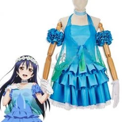 Love Live! Yume No Tobira Umi Sonoda Blue Mixed Green Anime Coaplay Dress