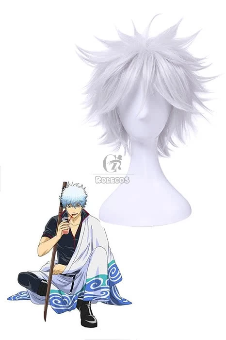 35cm Silver Gray Short Gintama Sakata Gintoki Cosplay Wig 1 35cm Silver Gray Short Gintama Sakata Gintoki Cosplay Wig